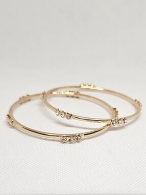 Gold Tone Rhinestone Bangle Bracelet Set Stackable Minimalist Jewelry